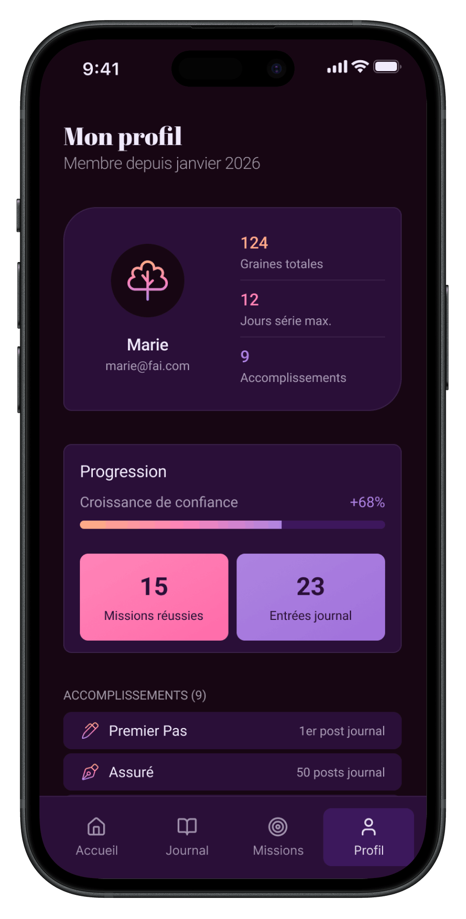 Profil thème sombre Lumina