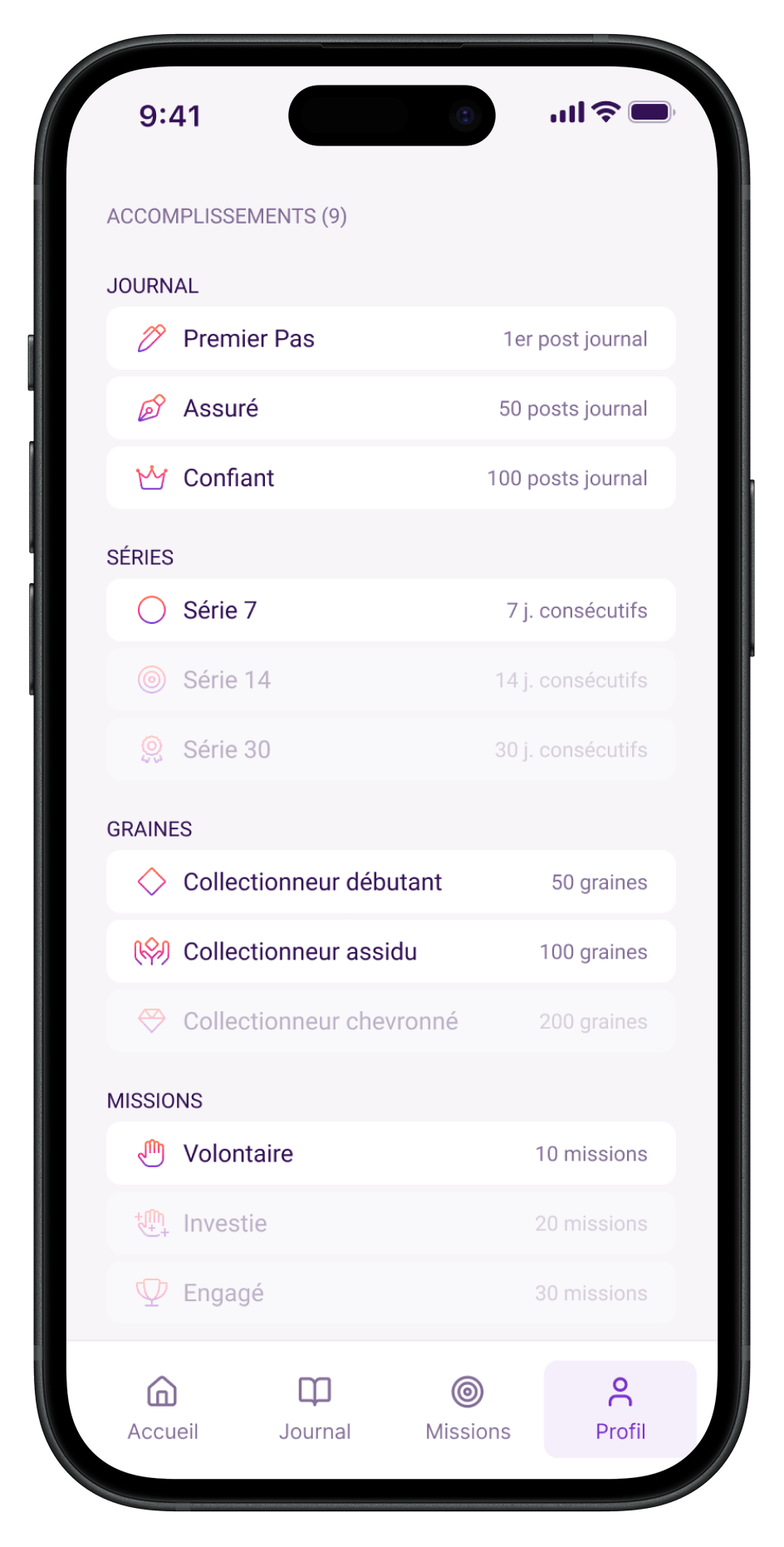 Mes accomplissements Lumina