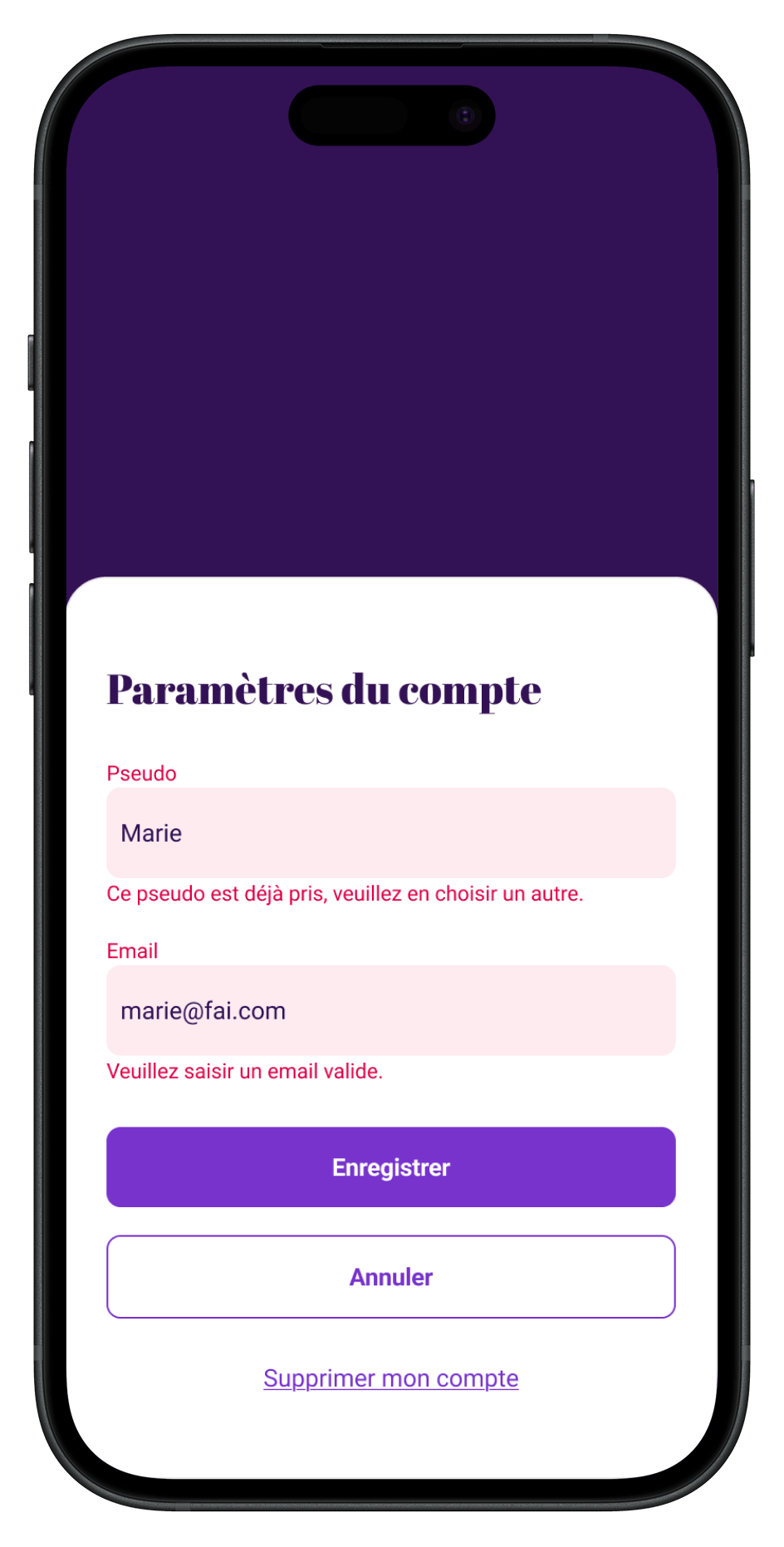 Erreurs formulaire Lumina