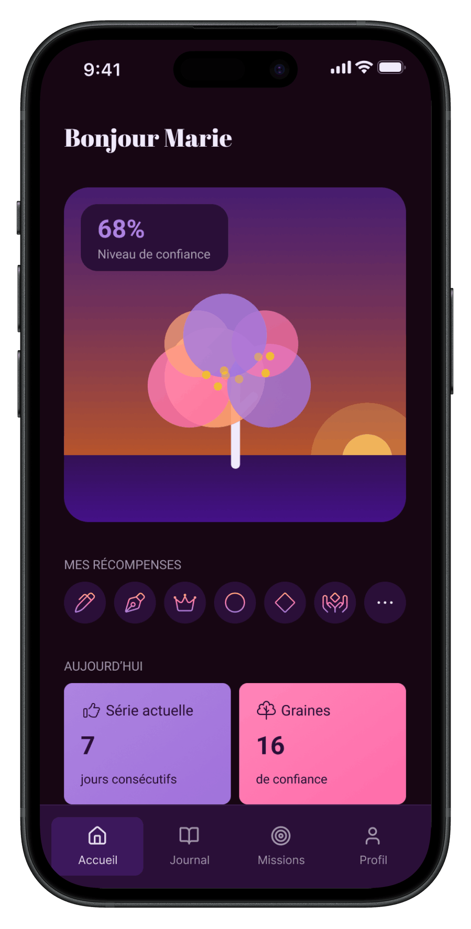 Accueil thème sombre Lumina