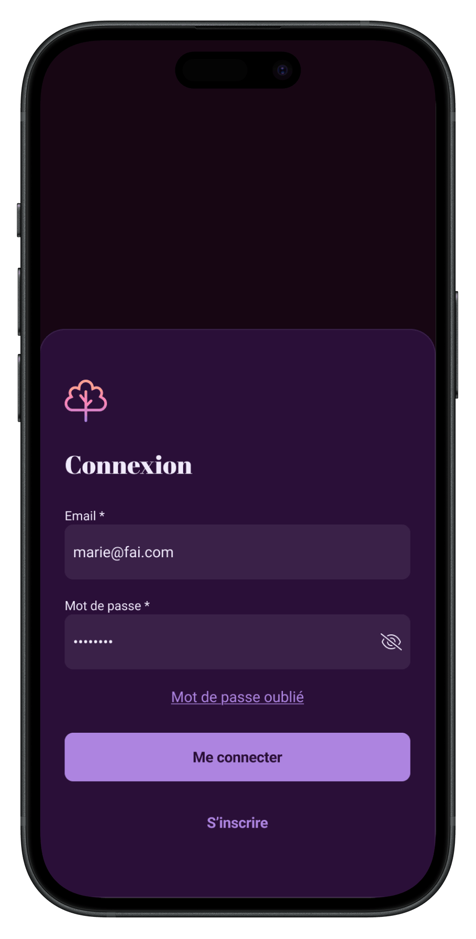 Connexion thème sombre Lumina